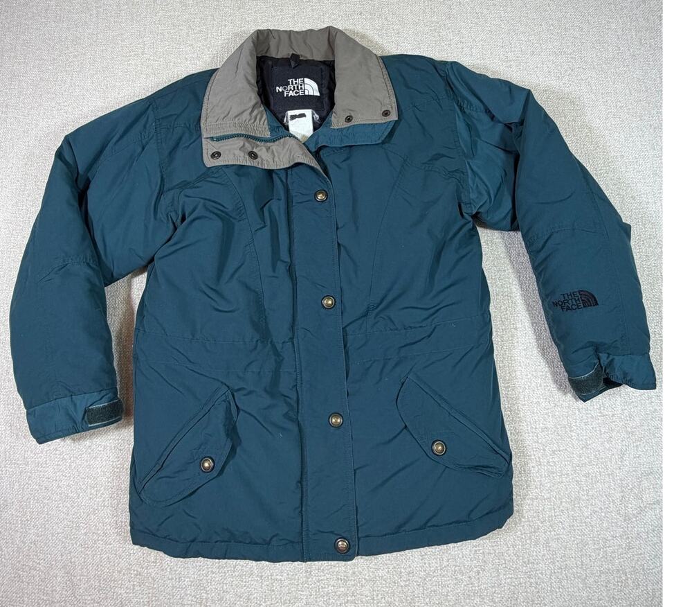 The North Face Women SP Green Goose Down Long Sleeve Zip Button Front Jacket